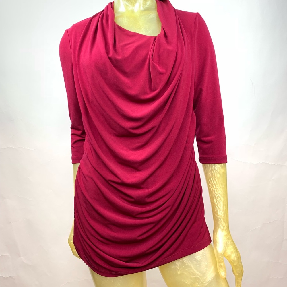 Calvin Klein Red Draped 3/4 Sleeve Blouse Sz M **